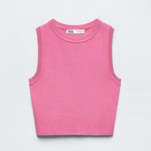 Zara - Pink Crop Knit Top - Picture 1 of 5